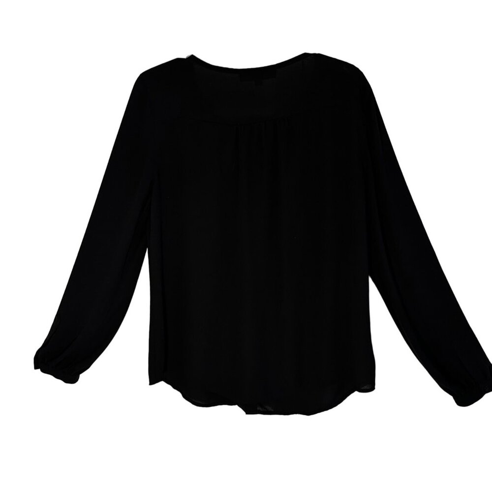 Ann Taylor Loft Women's Black Blouse Long Sleeve Size Medium 100% Polyester - Picture 2 of 10